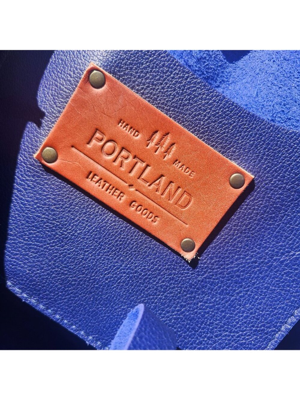 Portland Leather Med Classic Tote Cobalt Pebbled Leather Tan Handles (Tandles) - Picture 7 of 9